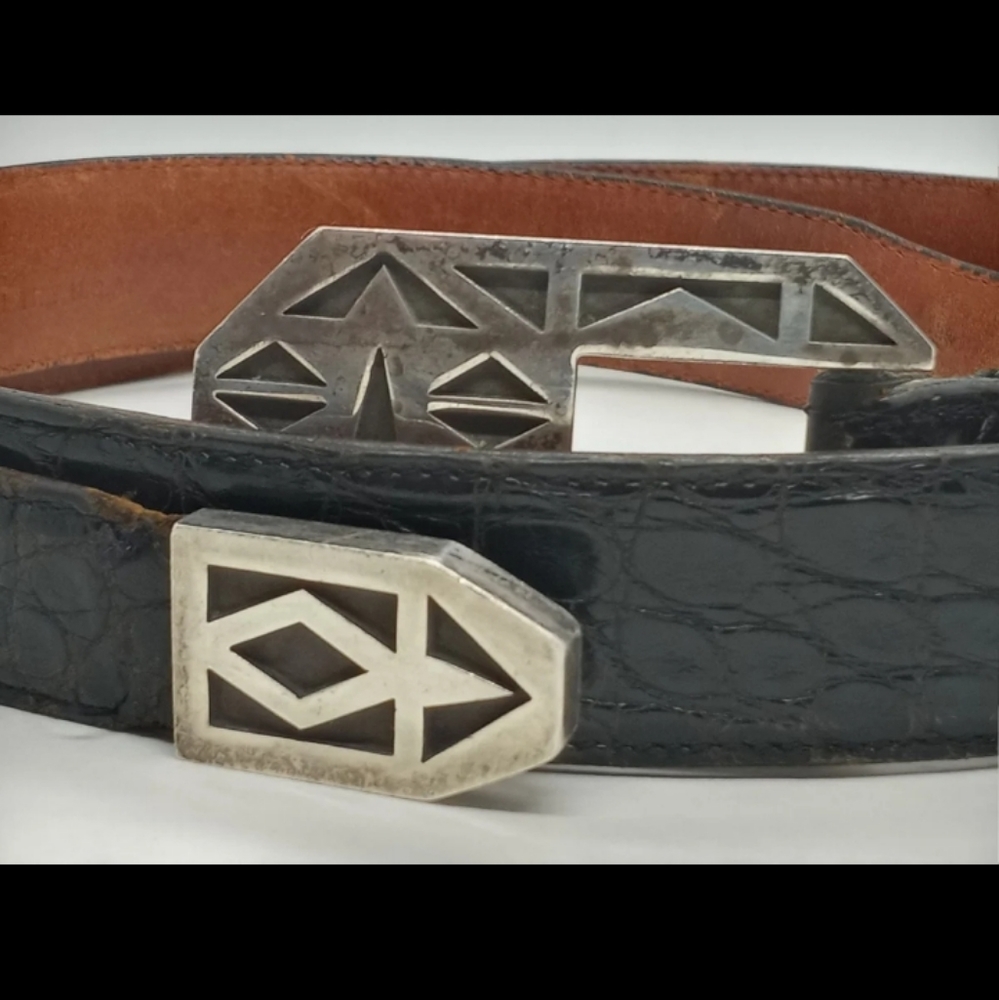 Out of Sante Fe Genuine Alligator Belt Cress Sterling Silver Buckle Vintage USA - Picture 6 of 16